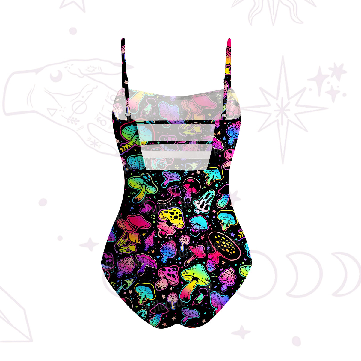 Purplehecate Psychedelic Mushroom Rave Slim-Strap Swimsuit