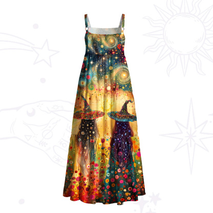 Purplehecate Starlit Flower Field Twin Witches Wide Straps Maxi Dress