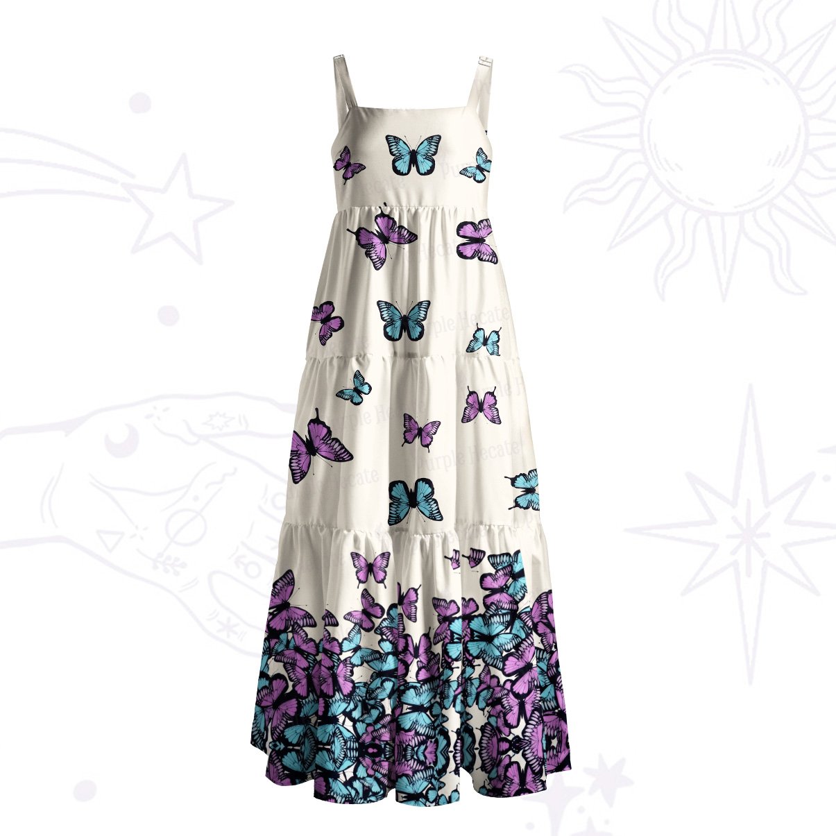 Purplehecate Mystic Butterfly Wide Straps Maxi Dress