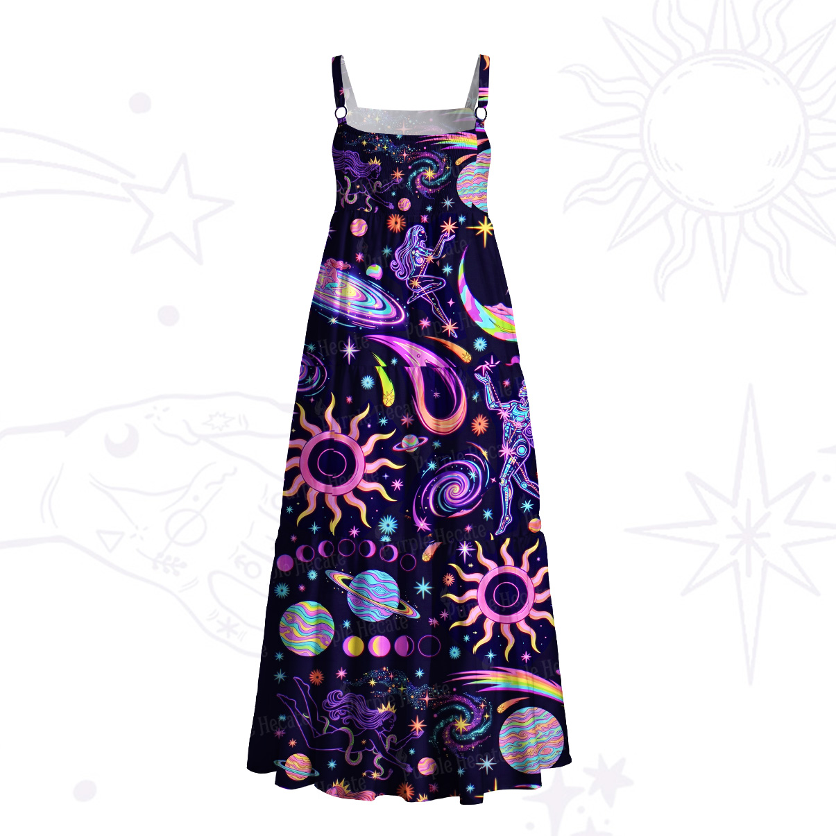 Purplehecate Celestial Magic Universe Wide Straps Maxi Dress