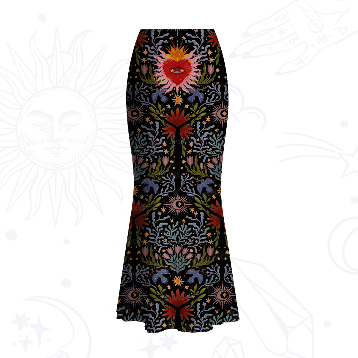 Purplehecate Sacred Flame Heart Mesh Mermaid Hem Skirt