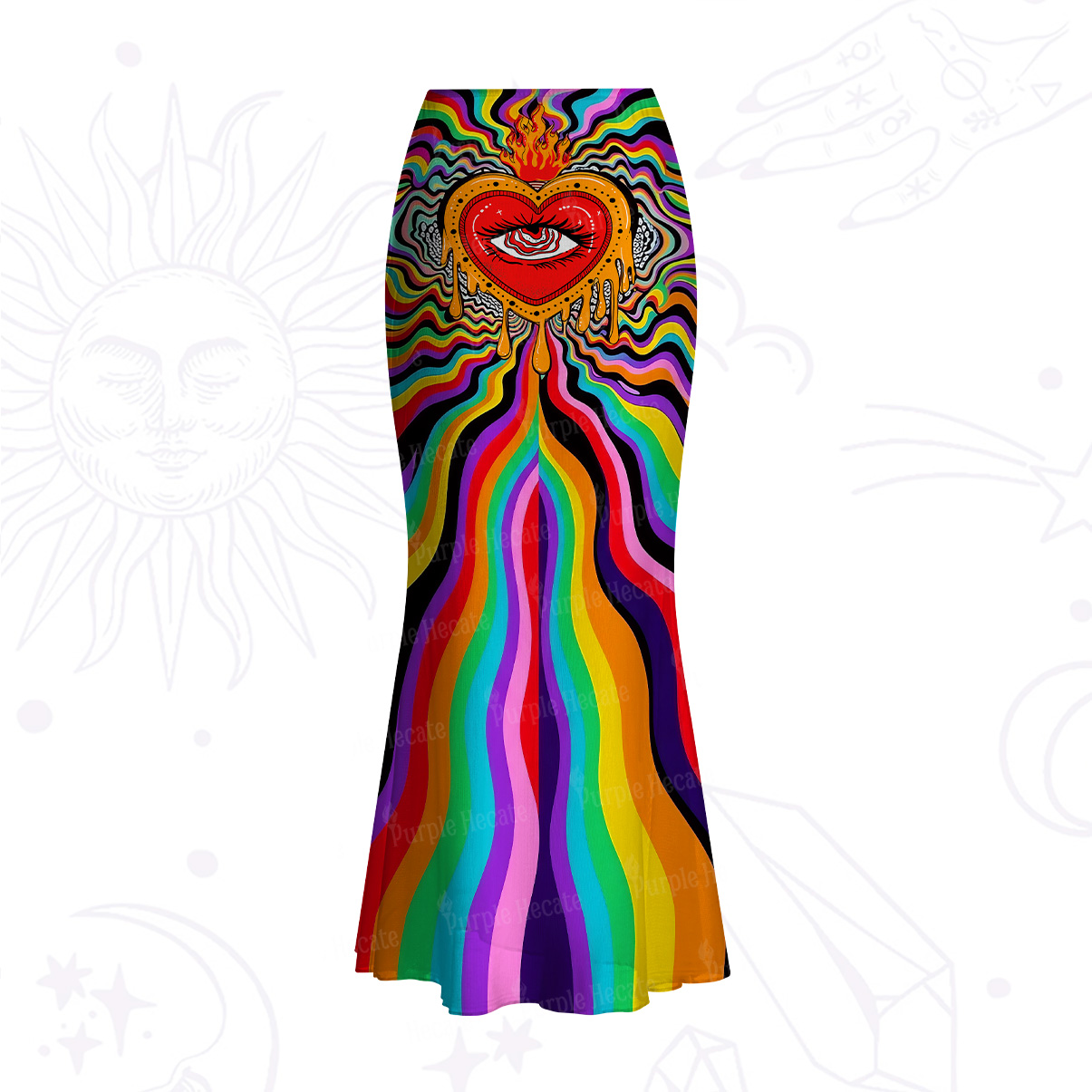 Purplehecate Trippy Heart Flame Mesh Mermaid Hem Skirt