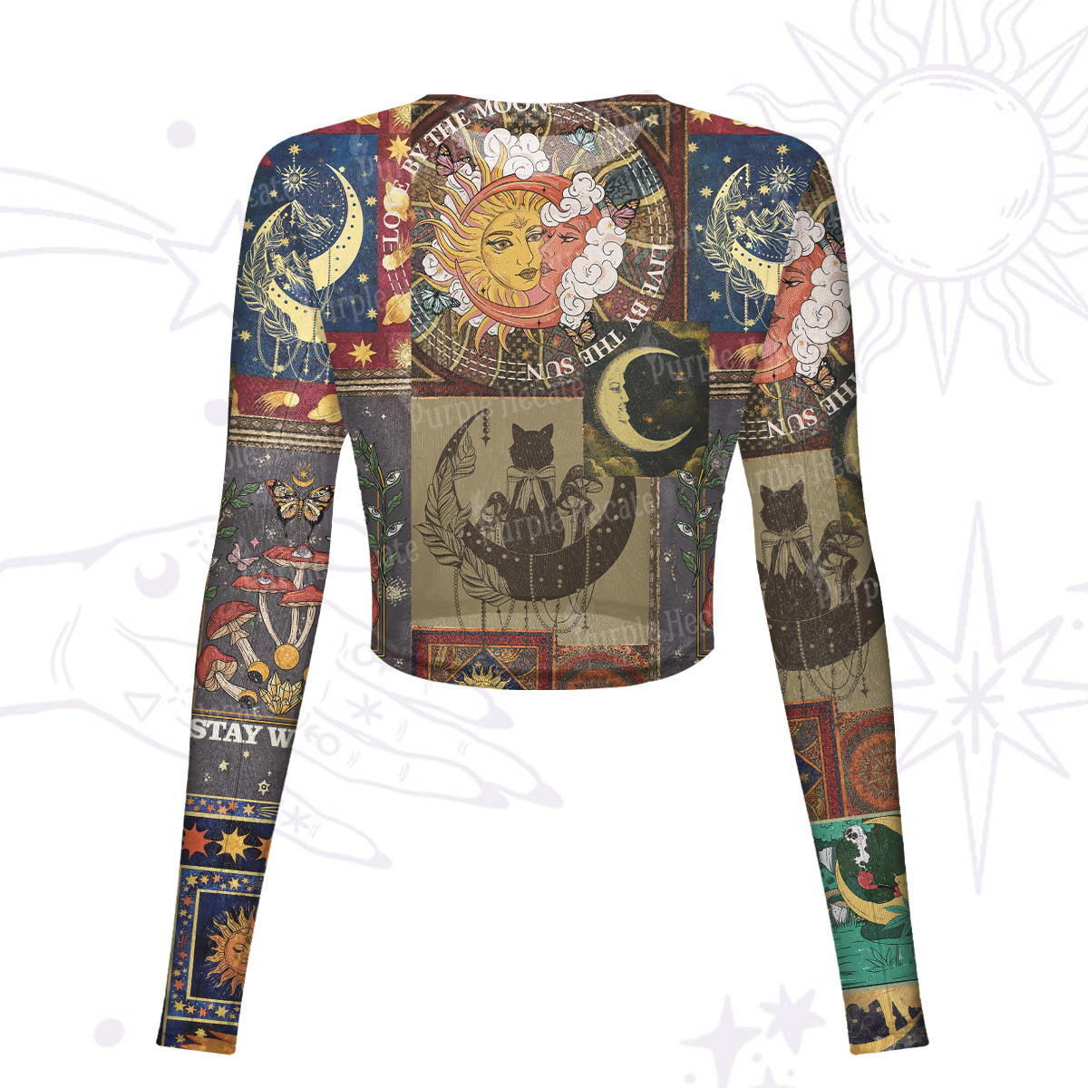 Purplehecate Cryptid Warning Collage Mesh Long Sleeve Crop Top