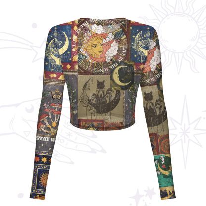 Purplehecate Cryptid Warning Collage Mesh Long Sleeve Crop Top
