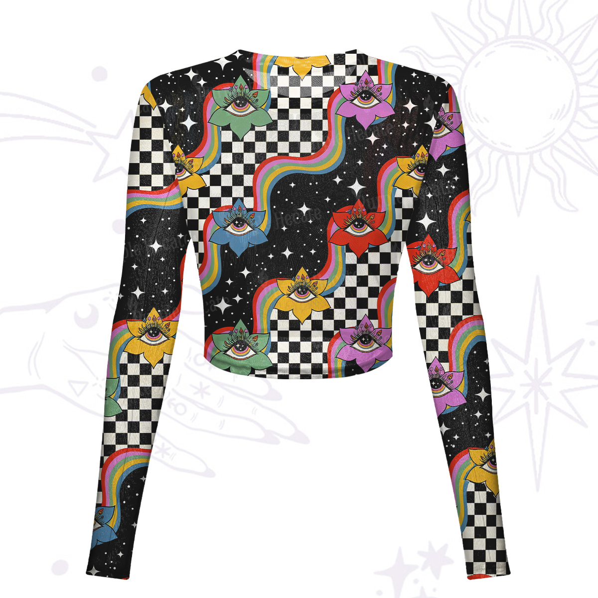 Purplehecate Enchanted Eye Blossom Mesh Long Sleeve Crop Top