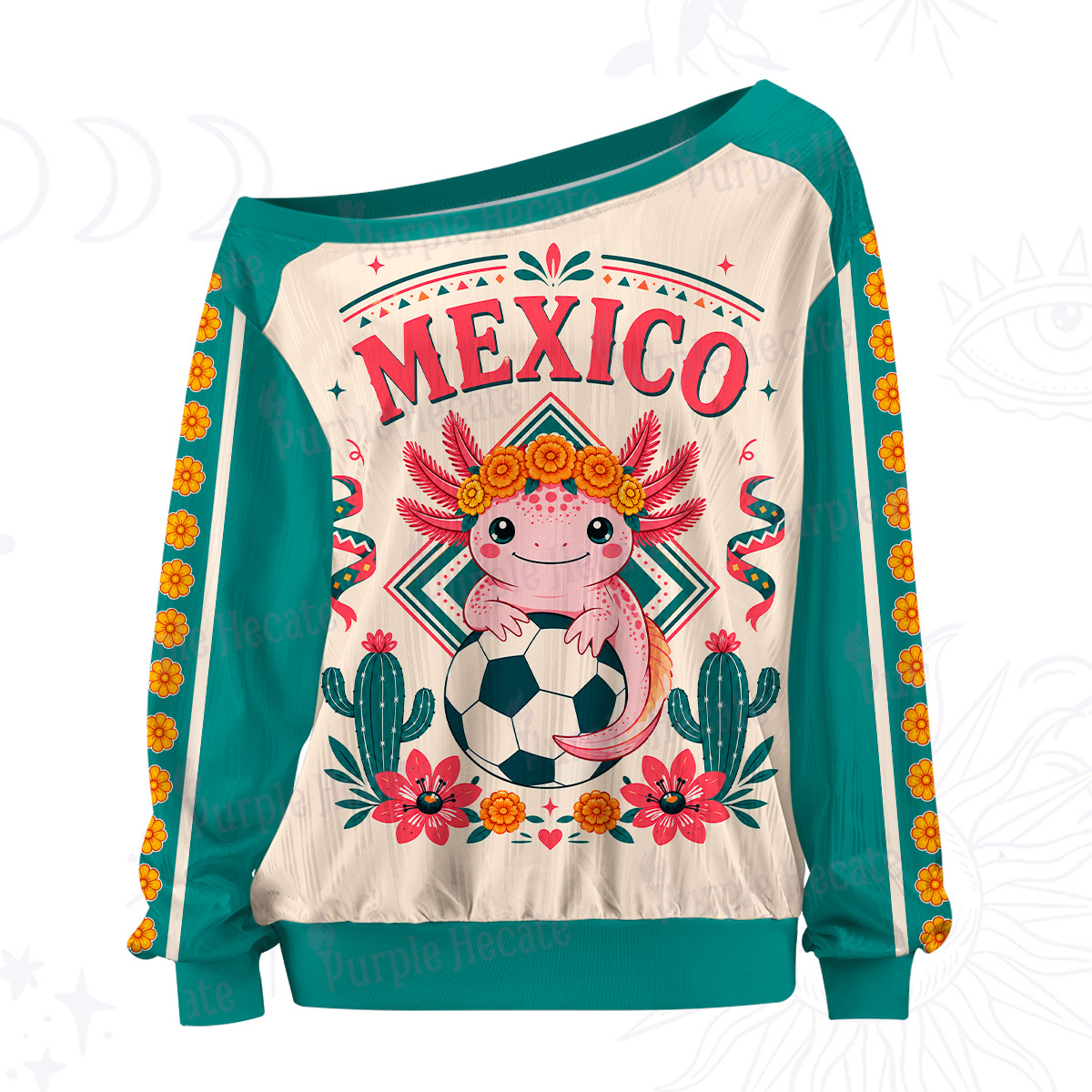 Purplehecate Floral Axolotl Mexico Football Off The Shoulder Graphic Jersey