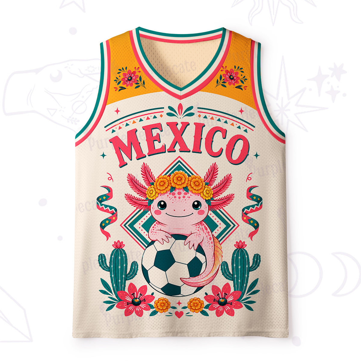 Purplehecate Floral Axolotl Mexico Football Mesh Jersey Tank Top