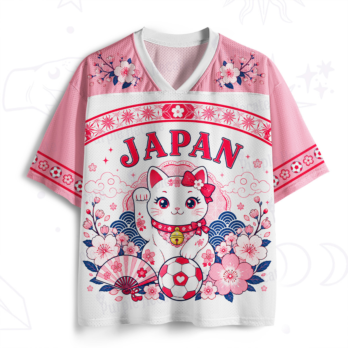 Purplehecate Sakura Lucky Cat Japan Soccer Mesh Jersey