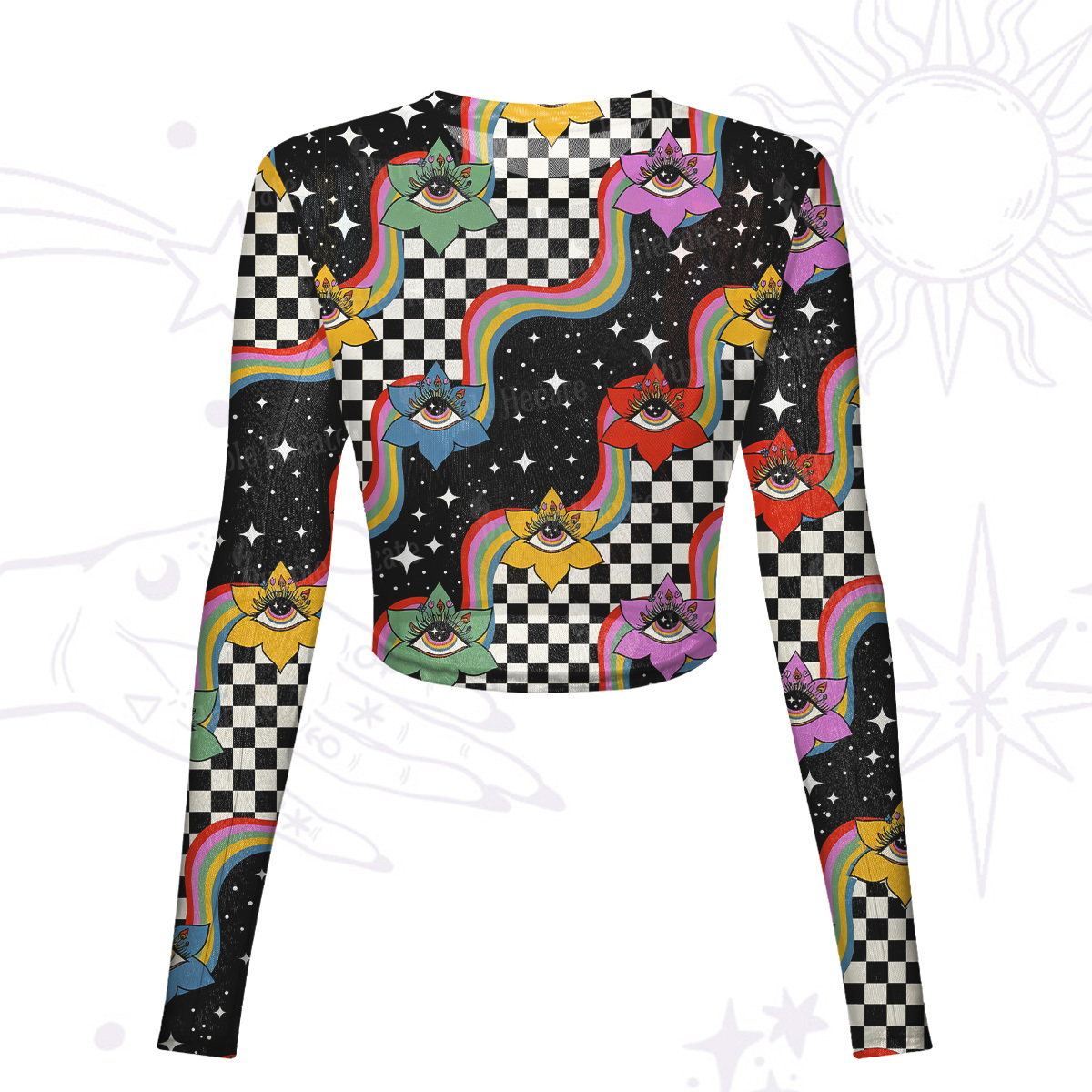 Purplehecate Enchanted Eye Blossom Mesh Long Sleeve Crop Top