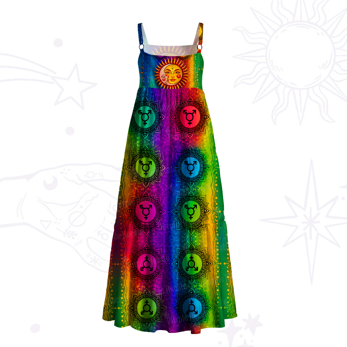 Purplehecate Pride Rainbow Spiritual Chakra Sun  Wide Straps Maxi Dress