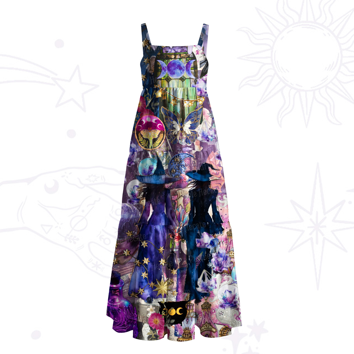 Purplehecate Celestial Magic Witch Sister Wide Straps Maxi Dress
