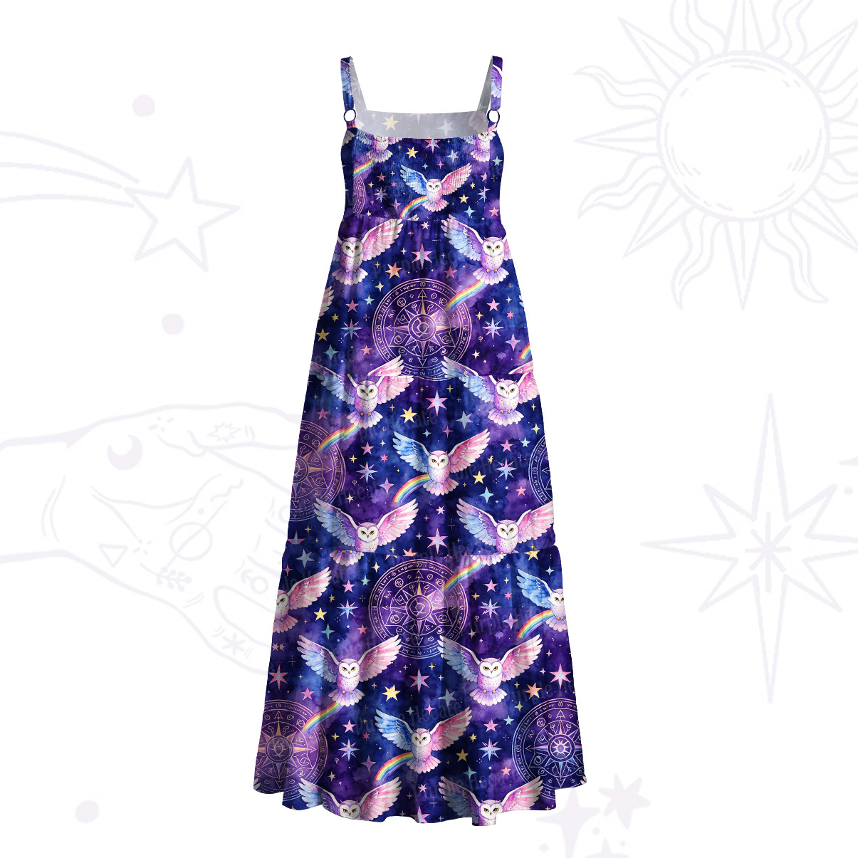 Purplehecate Mystic Owl Starry Night Wide Straps Maxi Dress