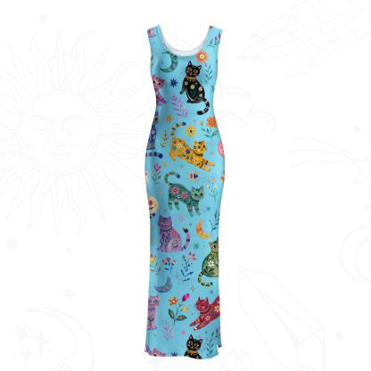 Purplehecate Rainbow Magic Cats Mesh Maxi Tank Beach Dress