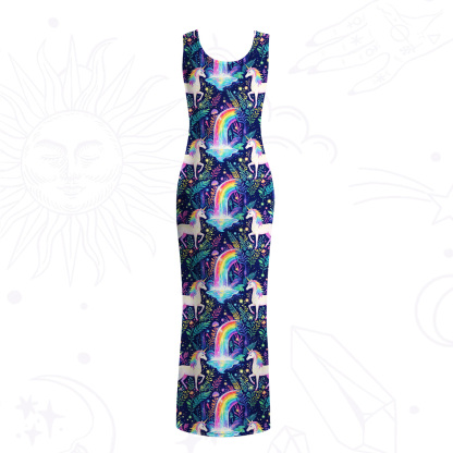 Purplehecate Rainbow Forest Unicorn Mesh Maxi Tank Beach Dress