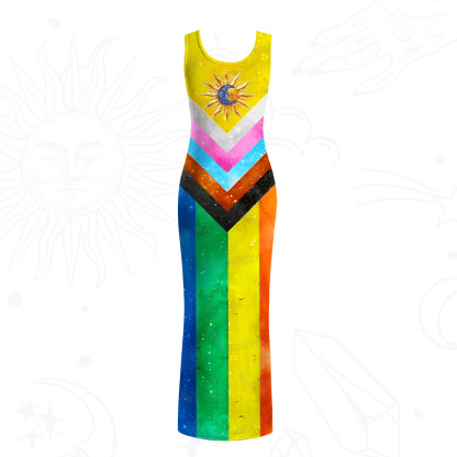 Purplehecate Progress Pride Sunburst Mesh Maxi Tank Beach Dress