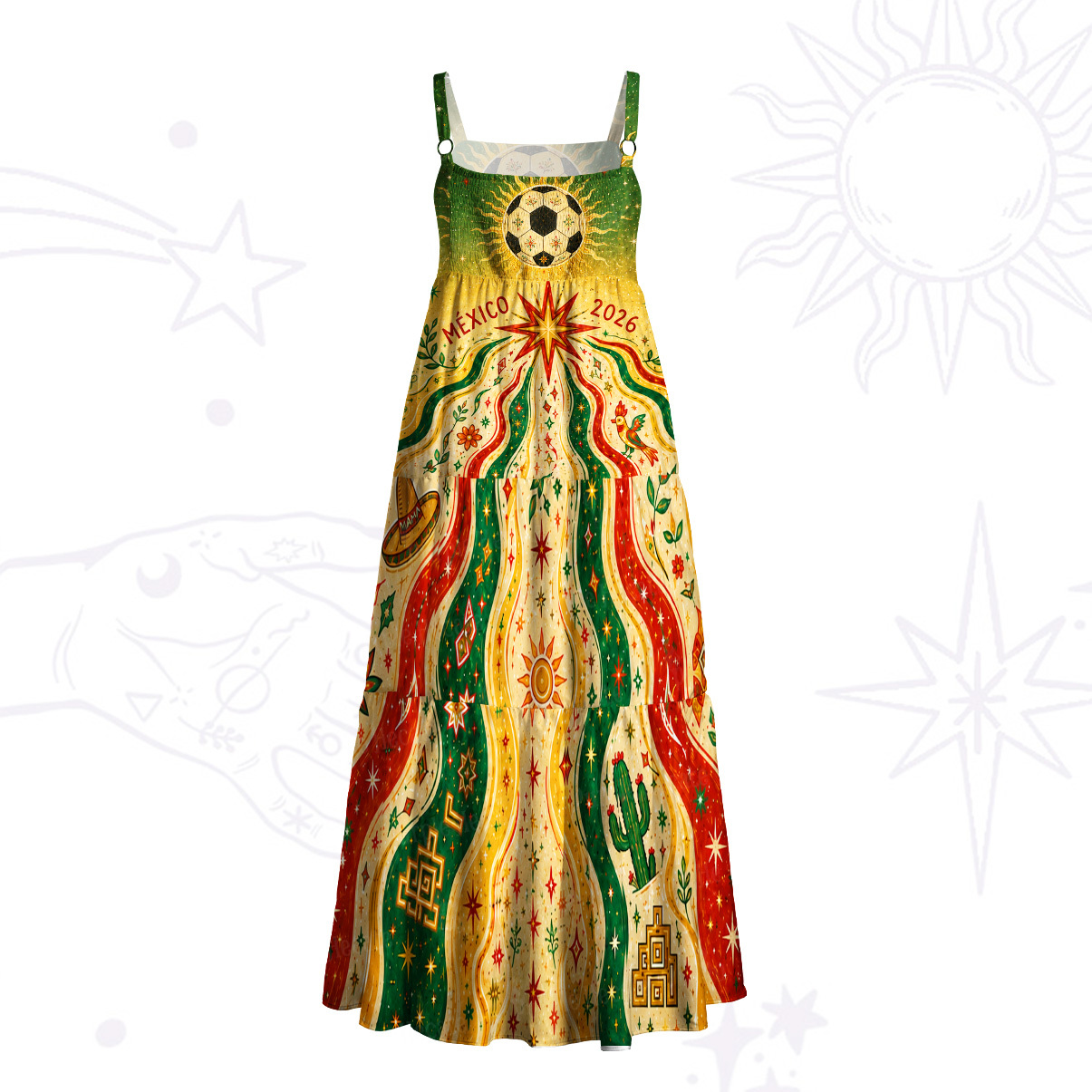 Purplehecate Mexico 2026 Soccer Fiesta Wide Straps Maxi Dress