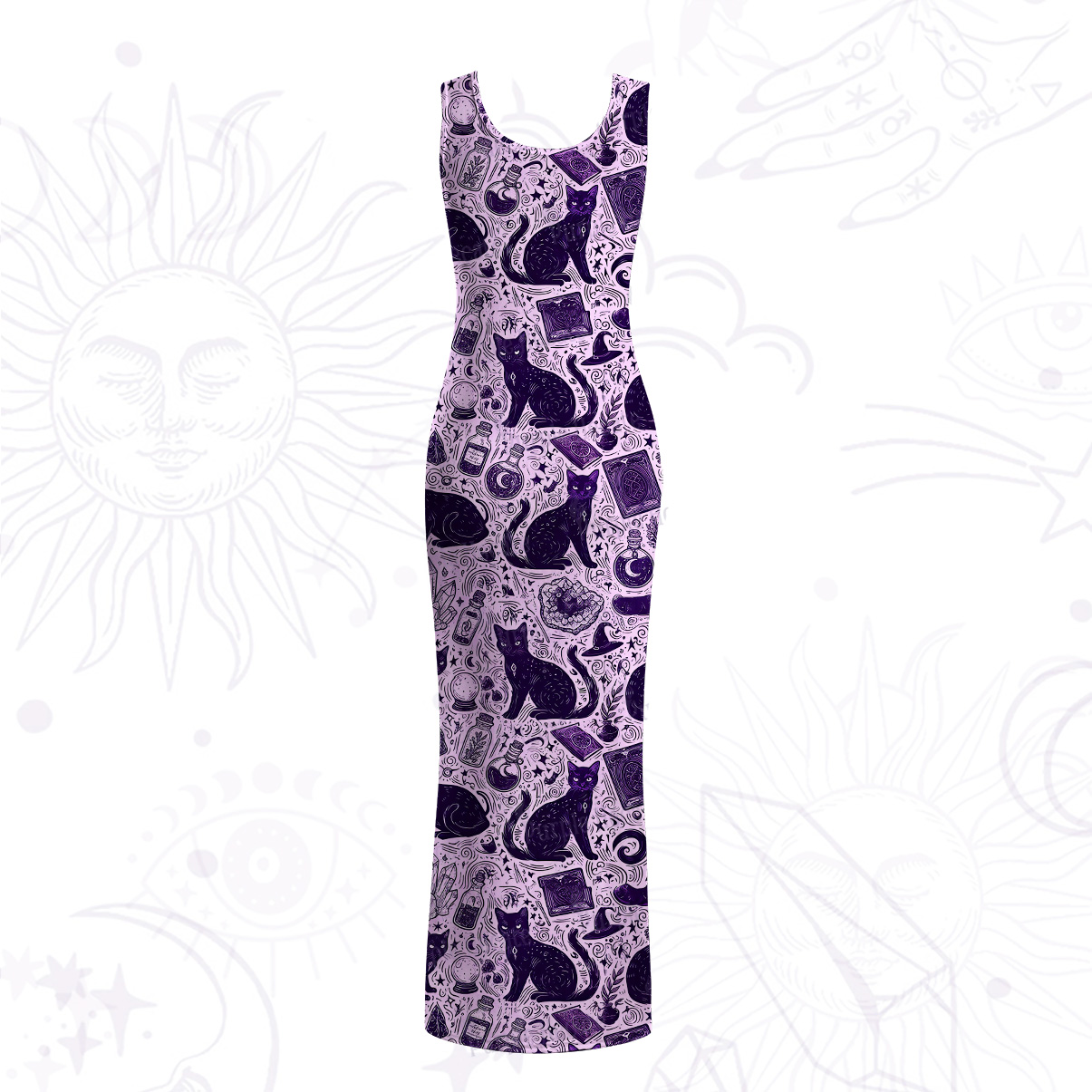 Purplehecate Midnight Black Cat Witch Potion Mesh Maxi Tank Beach Dress