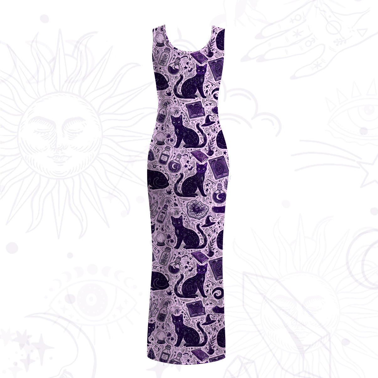 Purplehecate Midnight Black Cat Witch Potion Mesh Maxi Tank Beach Dress