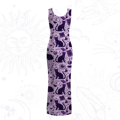 Purplehecate Midnight Black Cat Witch Potion Mesh Maxi Tank Beach Dress
