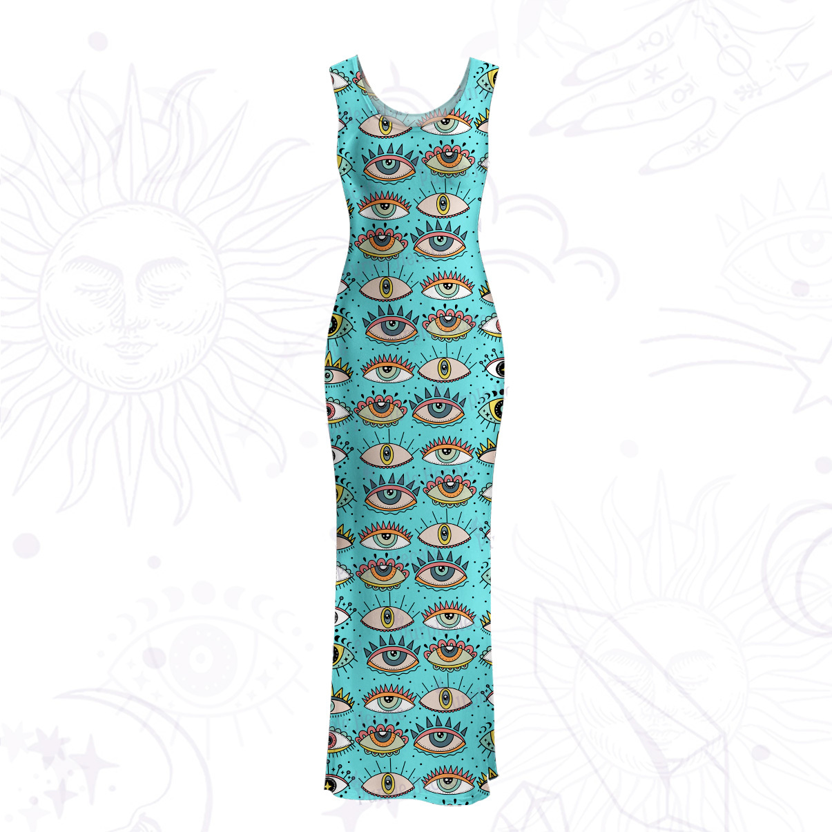 Purplehecate Evil Eye Pattern Mesh Maxi Tank Beach Dress