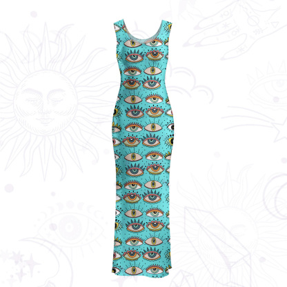 Purplehecate Evil Eye Pattern Mesh Maxi Tank Beach Dress
