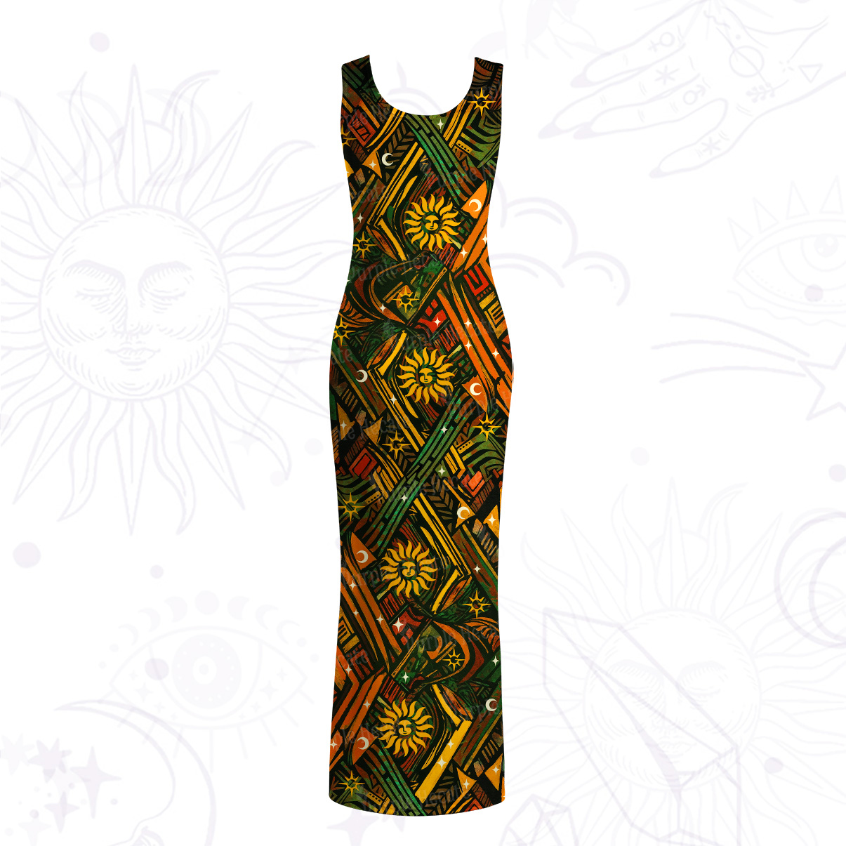 Purplehecate Boho Tribal Sun Mesh Maxi Tank Beach Dress