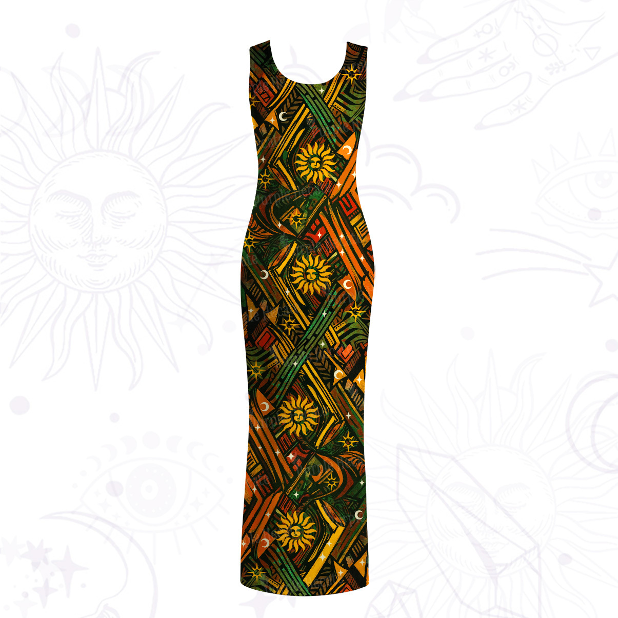 Purplehecate Boho Tribal Sun Mesh Maxi Tank Beach Dress