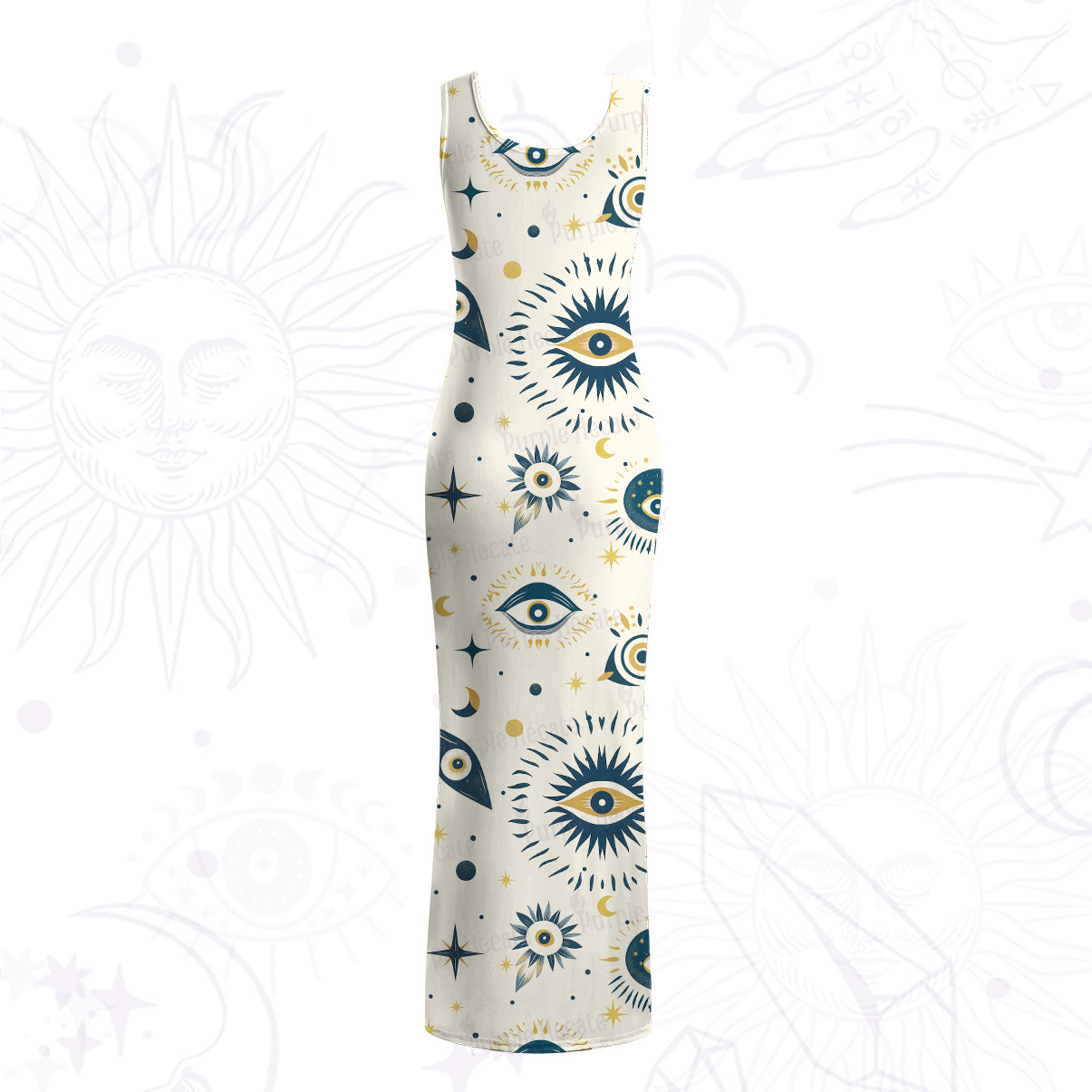 Purplehecate Evil Eye Tribal Mesh Maxi Tank Beach Dress
