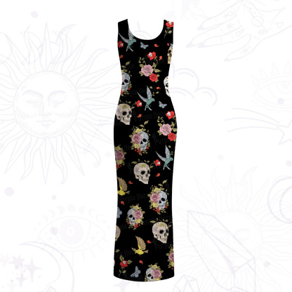 Purplehecate Skull Floral Mesh Maxi Tank Beach Dress