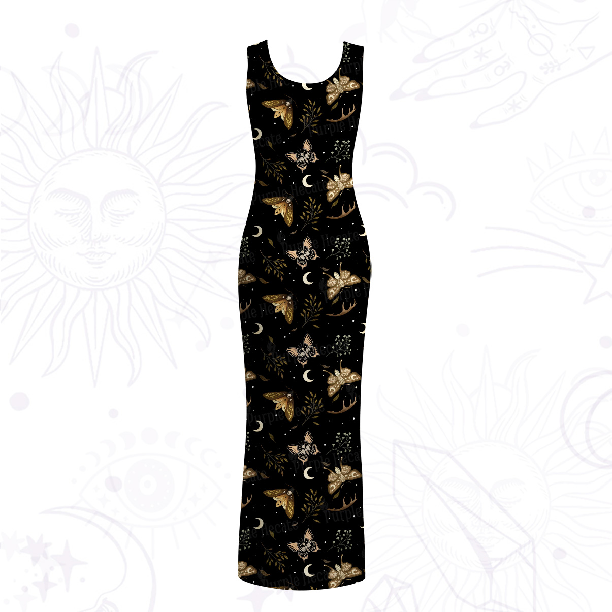 Purplehecate Moth Moon Mesh Maxi Tank Beach Dress
