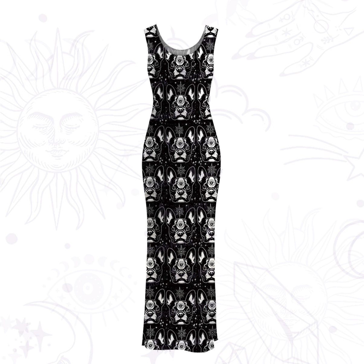 Purplehecate Mystic Boston Terrier Mesh Maxi Tank Beach Dress