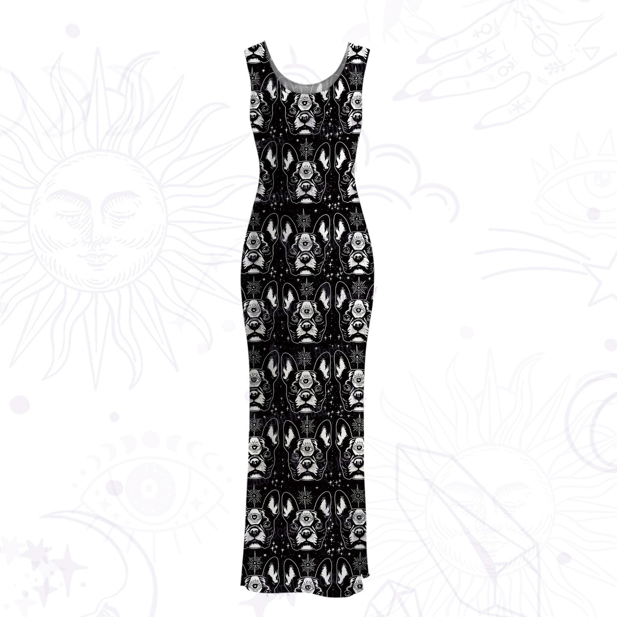 Purplehecate Mystic Boston Terrier Mesh Maxi Tank Beach Dress