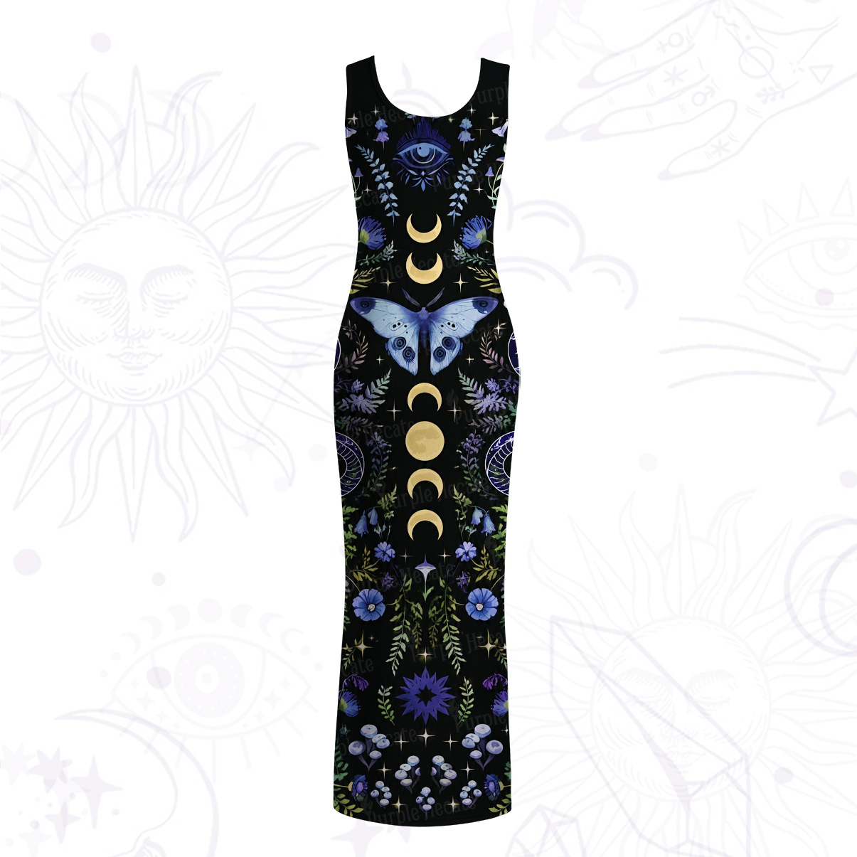 Purplehecate Moon Moth Witchery Mesh Maxi Tank Beach Dress