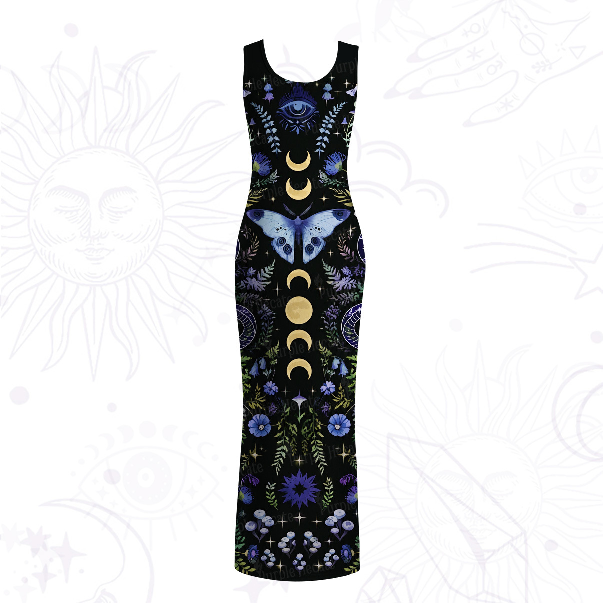 Purplehecate Moon Moth Witchery Mesh Maxi Tank Beach Dress