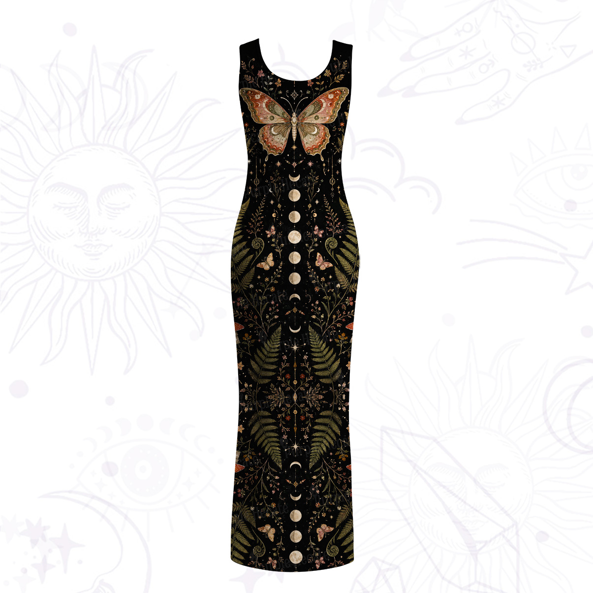 Purplehecate Moon Moth in the Enchanted Forest Mesh Maxi Tank Beach Dress