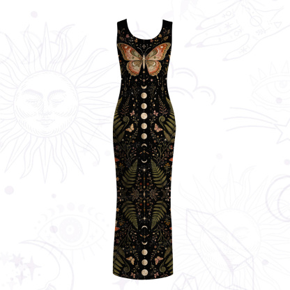 Purplehecate Moon Moth in the Enchanted Forest Mesh Maxi Tank Beach Dress