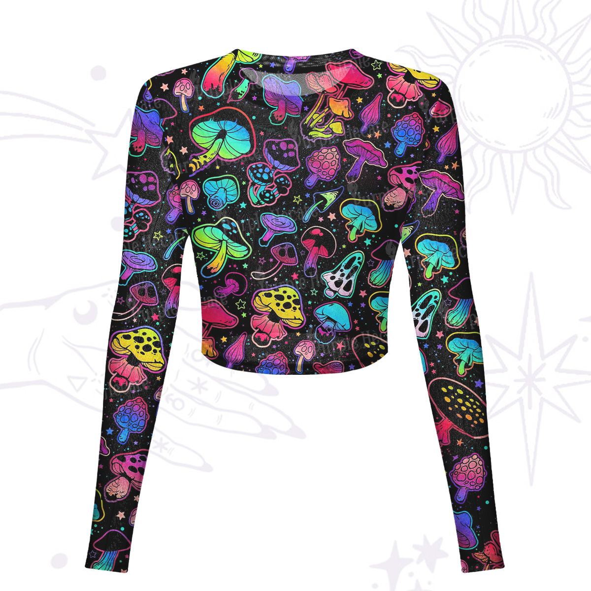 Purplehecate Psychedelic Mushroom Rave Mesh Long Sleeve Crop Top