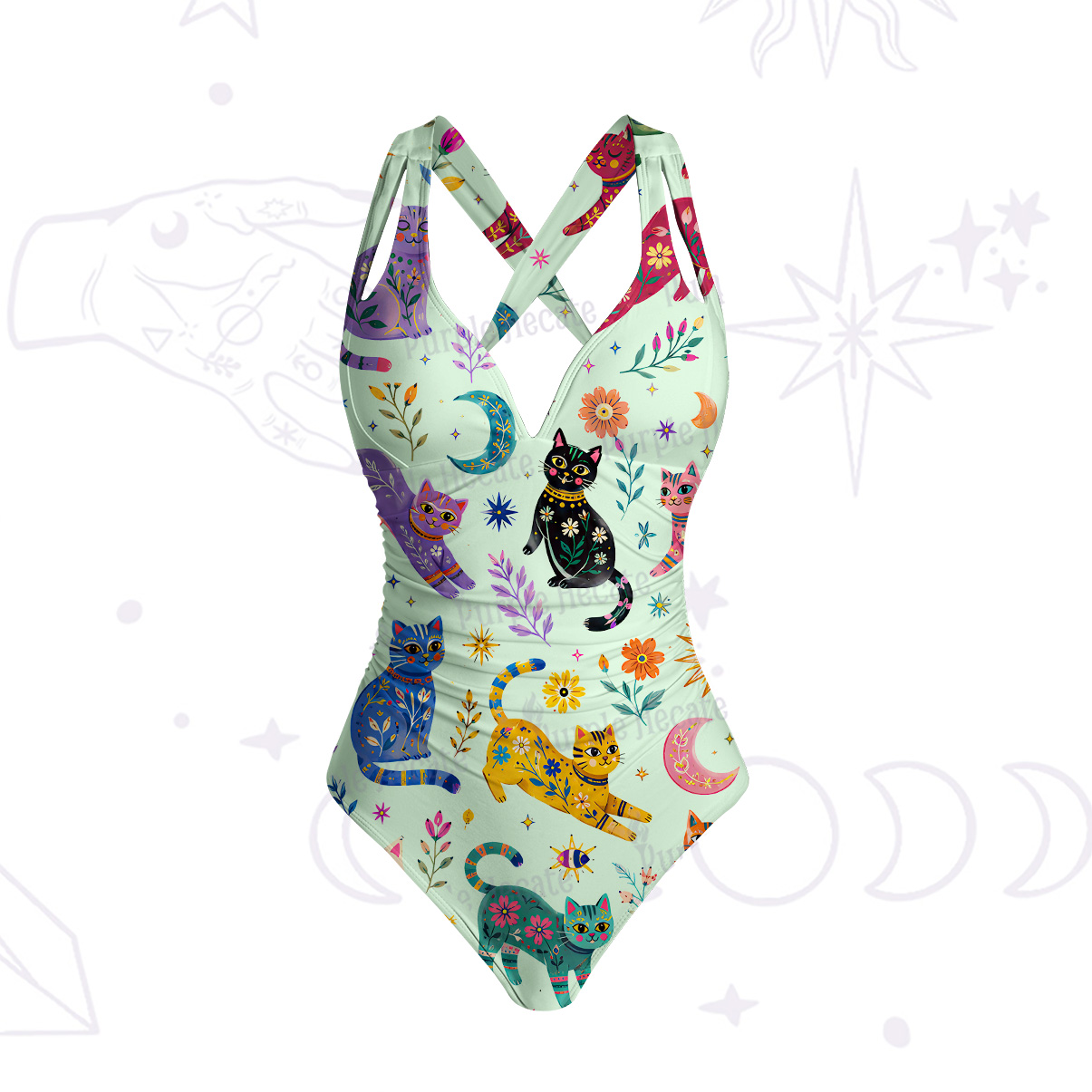 Purplehecate Rainbow Magic Cats One-Piece Swimsuit