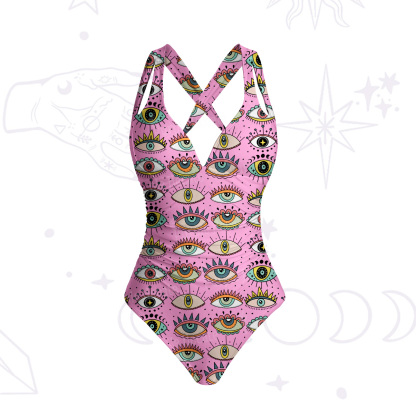 Purplehecate Evil Eye Pattern One-Piece Swimsuit