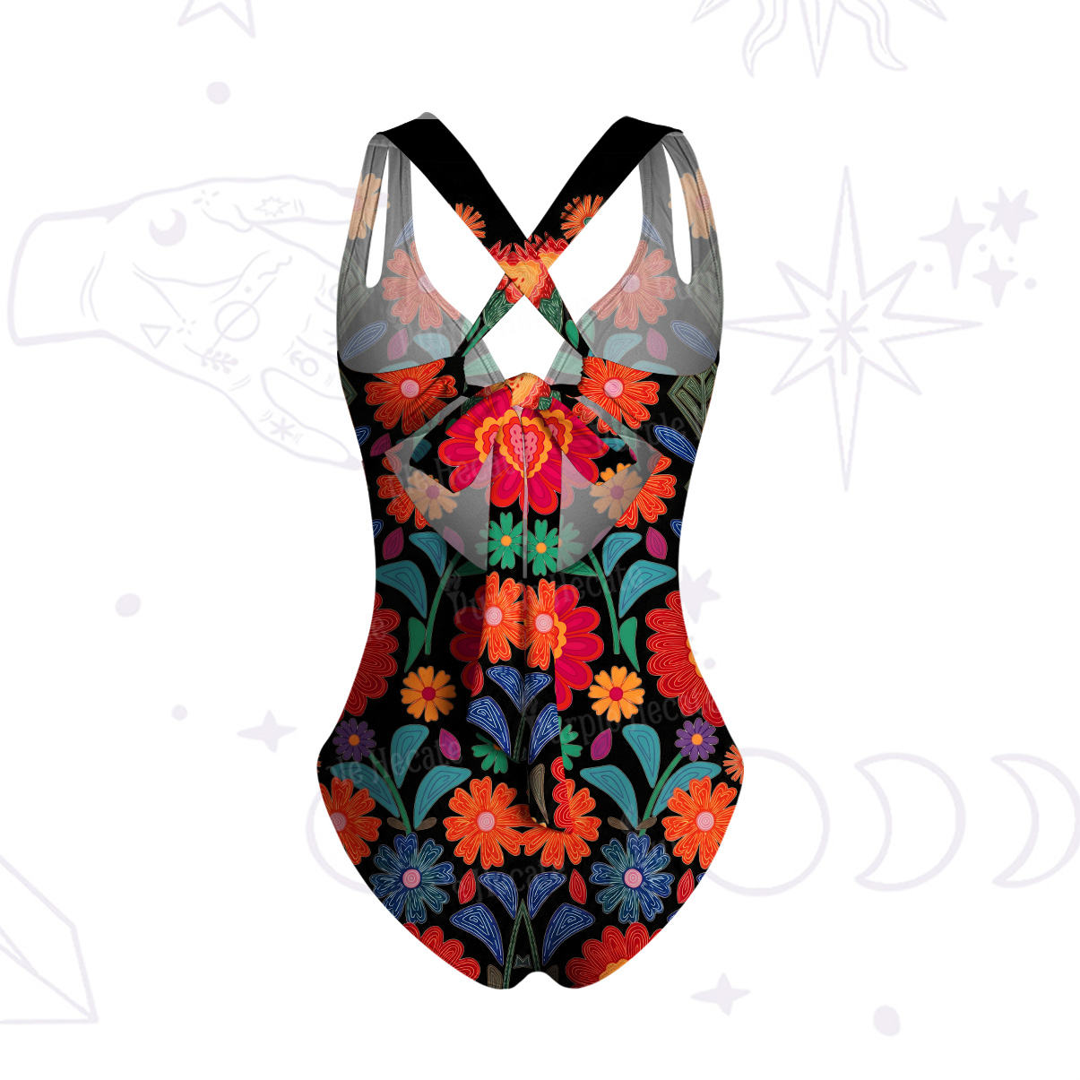 Purplehecate Retro Bloom Folk Floral One-Piece Swimsuit