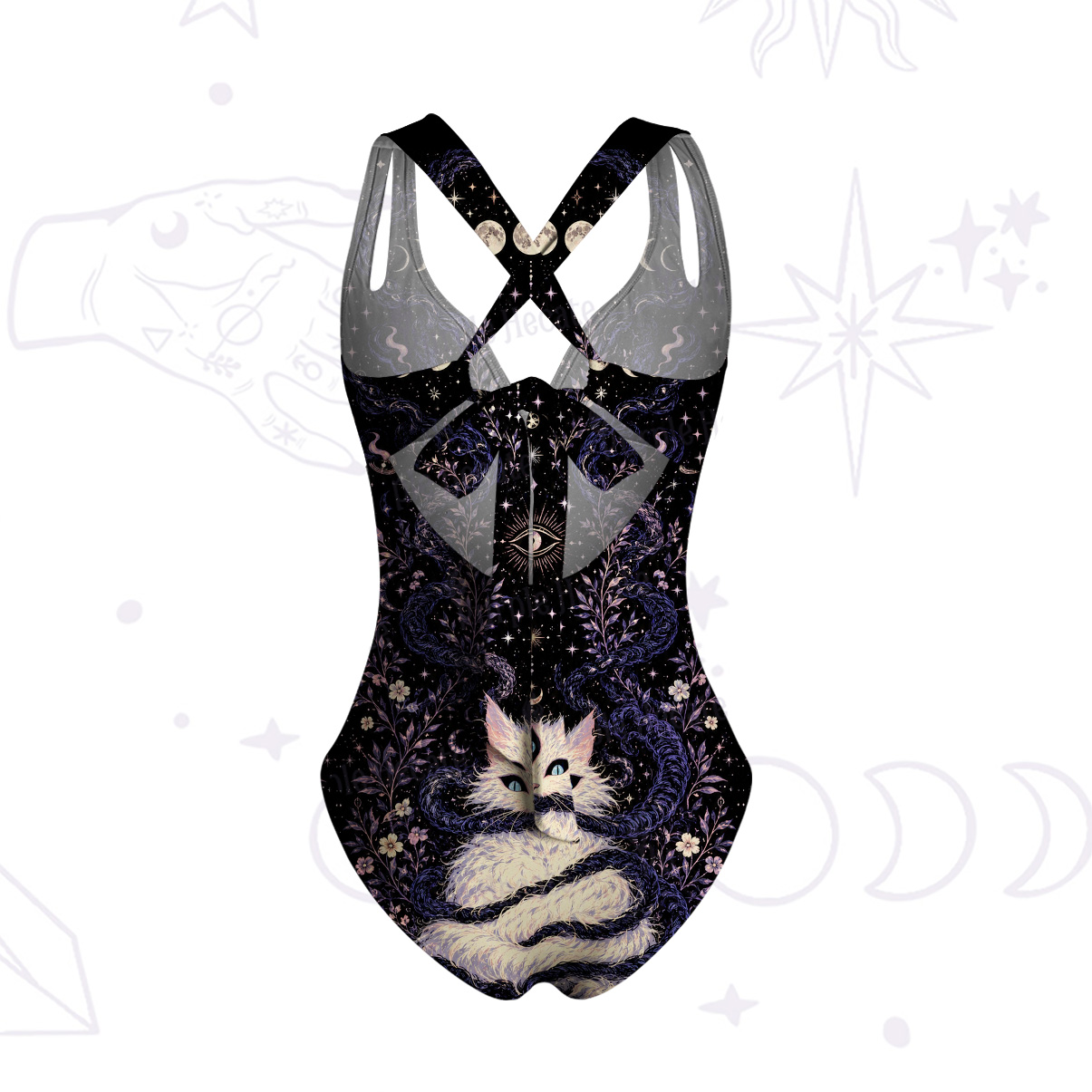 Purplehecate Moon Phase Oracle Cat One-Piece Swimsuit