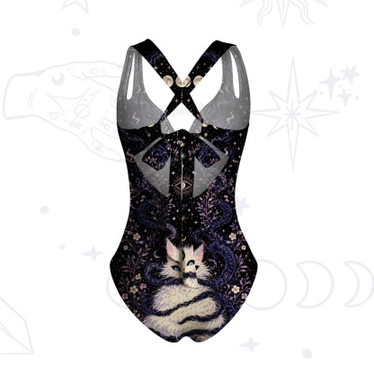 Purplehecate Moon Phase Oracle Cat One-Piece Swimsuit