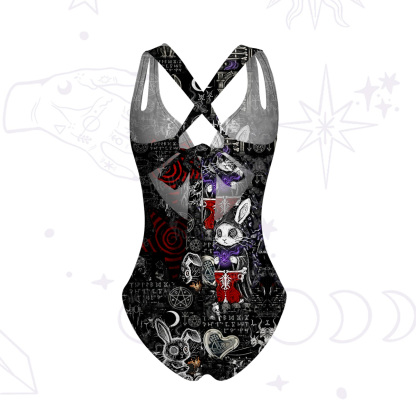 Purplehecate Gothic Cursed Bunny Ritual One-Piece Swimsuit