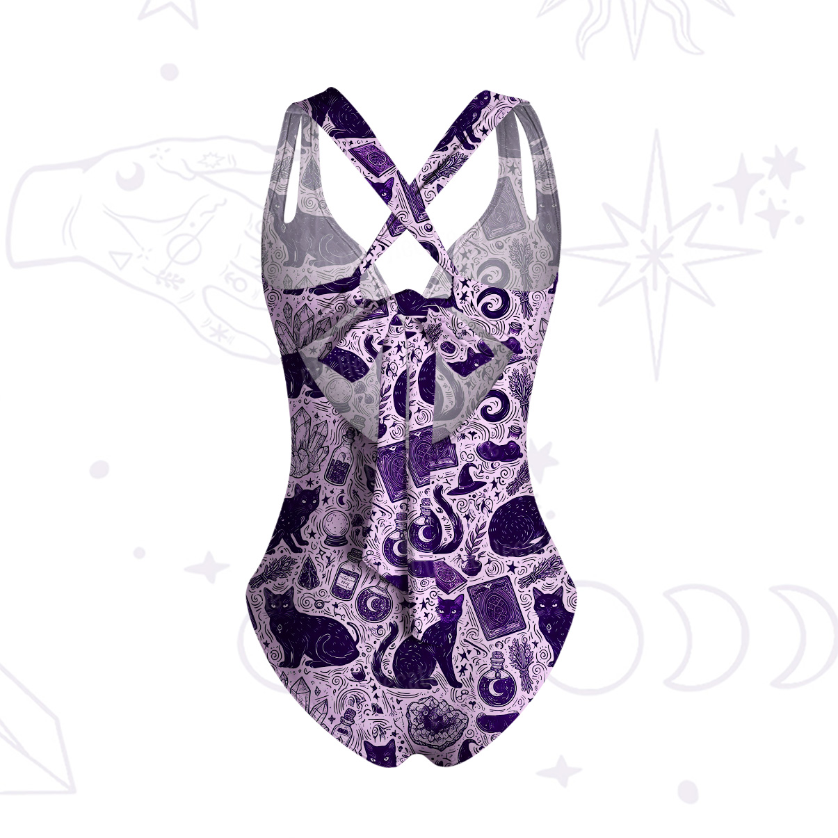Purplehecate Midnight Black Cat Witch Potion One-Piece Swimsuit