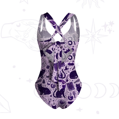 Purplehecate Midnight Black Cat Witch Potion One-Piece Swimsuit