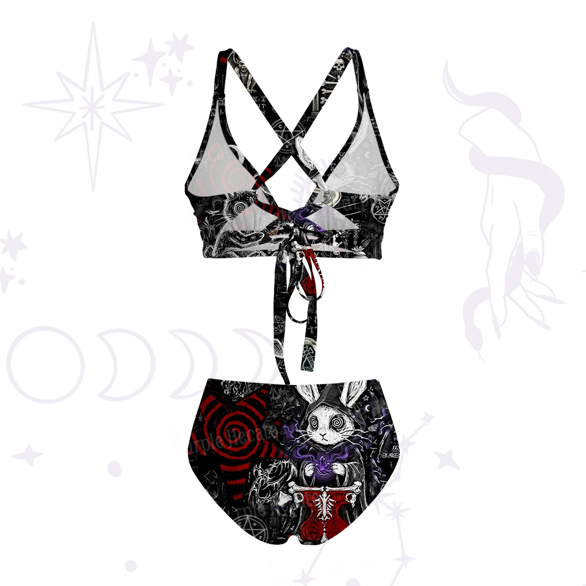 [Copy]Purplehecate Witch Cat Rides the Dino Crisscross Tie-Back Bikini Set