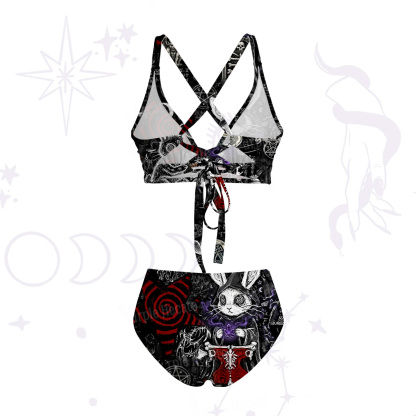 [Copy]Purplehecate Witch Cat Rides the Dino Crisscross Tie-Back Bikini Set