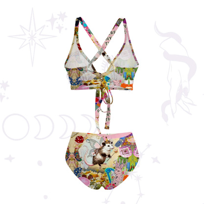 Purplehecate The Opossum Queen's Hoard Crisscross Tie-Back Bikini Set