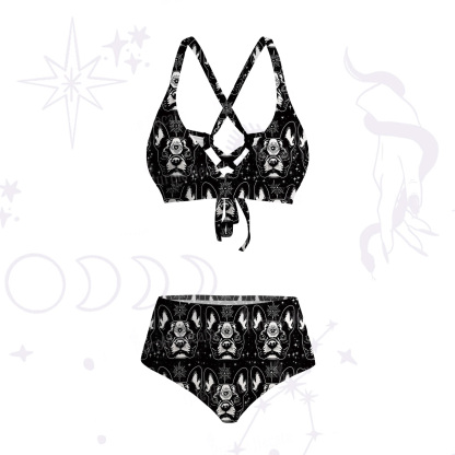 Purplehecate Mystic Boston Terrier Crisscross Tie-Back Bikini Set
