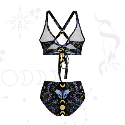 Purplehecate Moon Moth Witchery Tie-Back Bikini Set